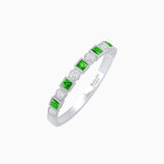 Vintage Inspired Diamond and Spinel Stackable Half Band - 14k Wight Gold - Shahin Jewelry